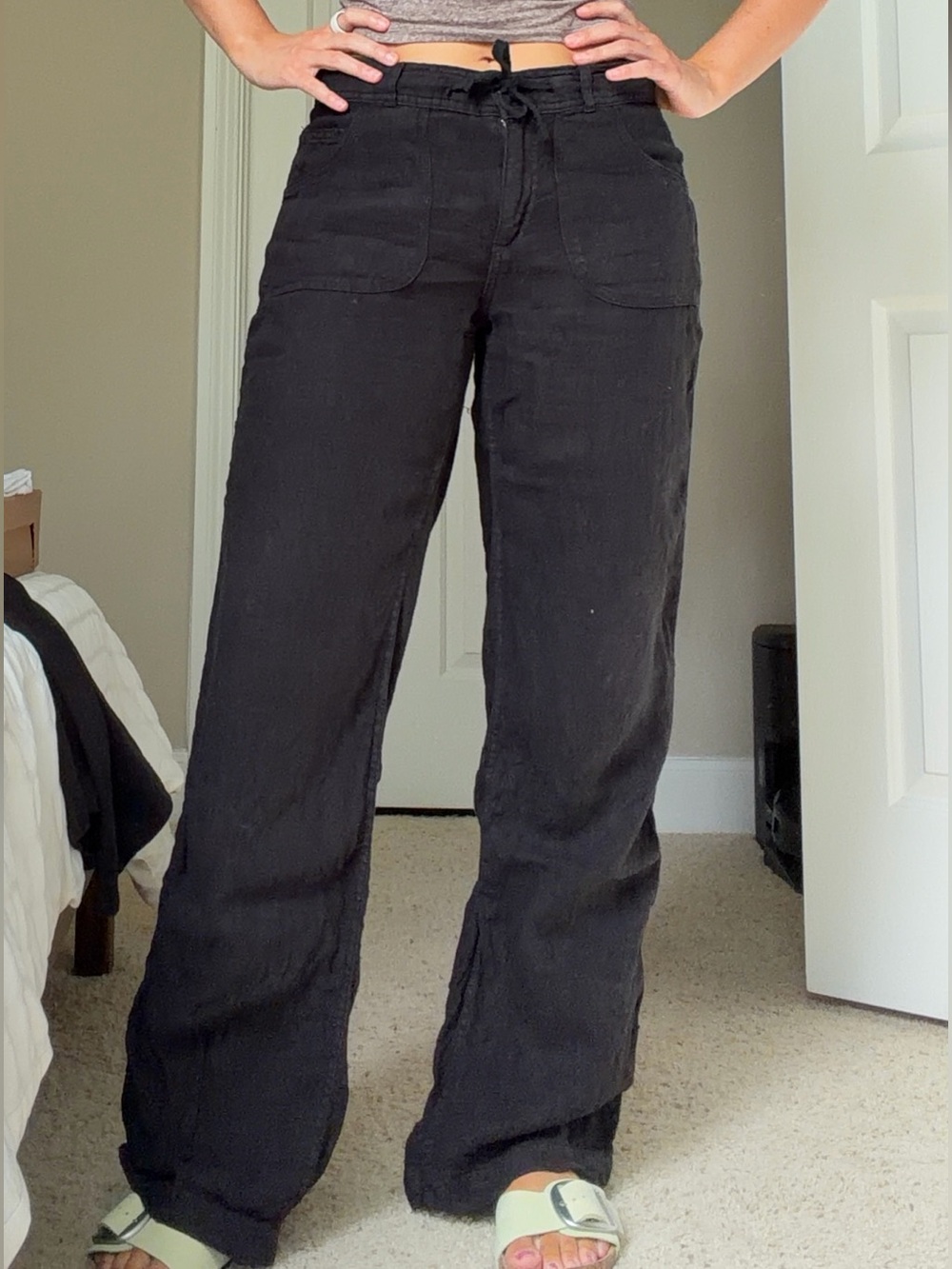 Urban Outfitters BDG Black Casual Linen-Blend Wide-Leg Pants